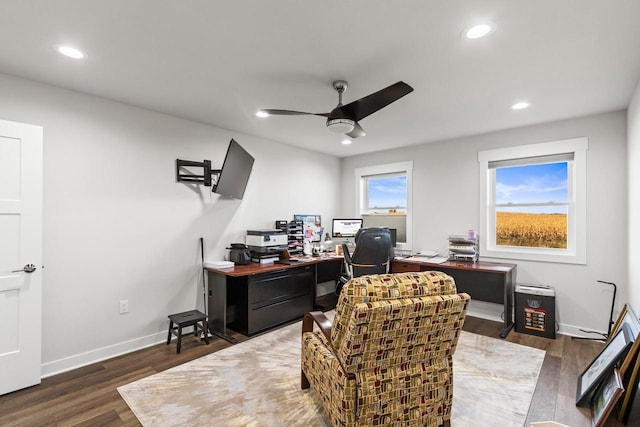6556 Vista Vly Unit 2, Windsor, WI 53598 - office with ceiling fan, wood finished floors, recessed lighting, and baseboards