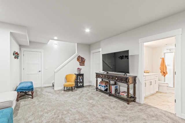 sitting room with light carpet