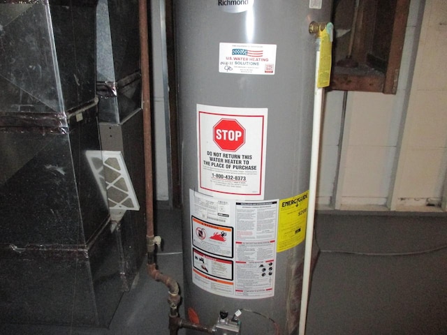 utilities with gas water heater and heating unit