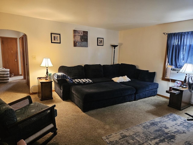 carpeted living room with cooling unit