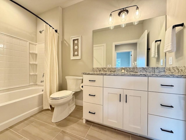 full bathroom featuring vanity, toilet, and shower / tub combo