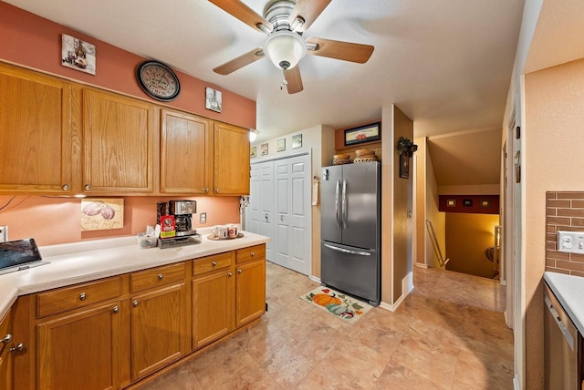 kitchen featuring stainless steel appliances and ceiling fan