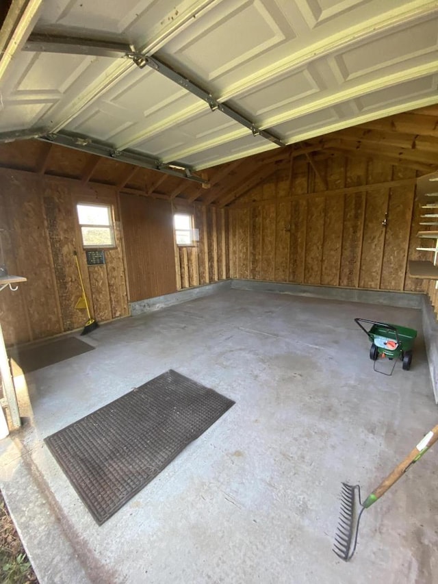 garage with wooden walls