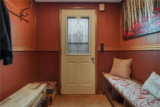 mudroom with carpet