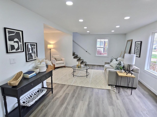 living room with hardwood / wood-style floors and a wealth of natural light