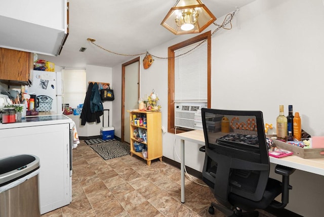 318 Mandt Pkwy, Stoughton, WI 53589 - kitchen with freestanding refrigerator, light countertops, cooling unit, and baseboards