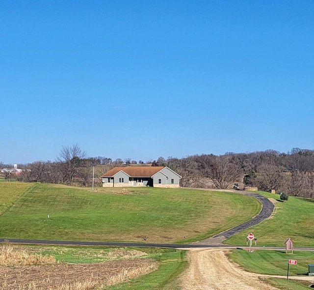 view of home's community featuring a yard and a rural view