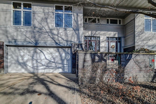 exterior space with a garage