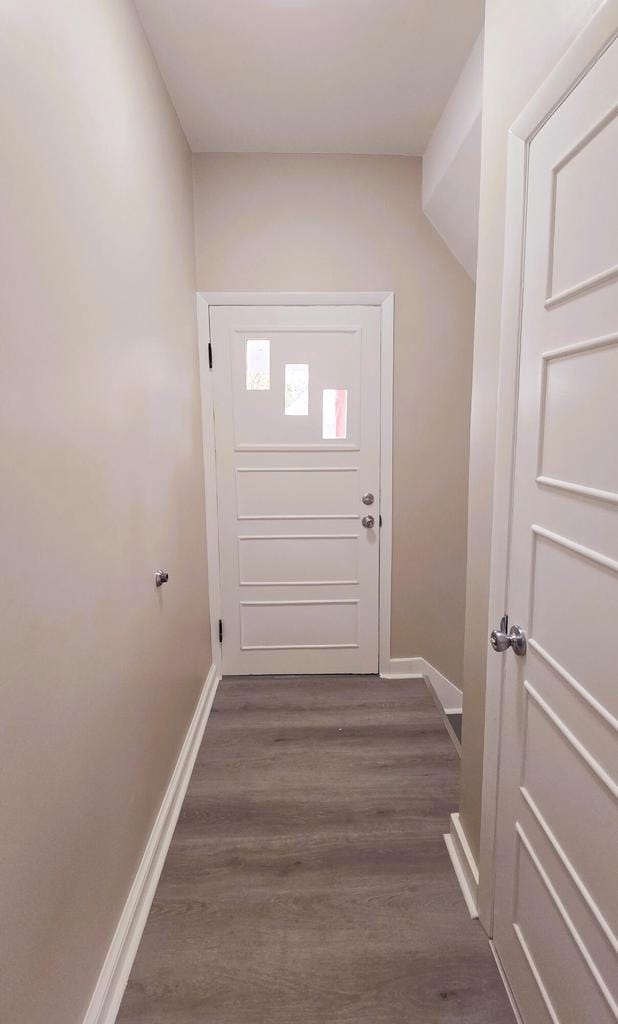 entryway with dark hardwood / wood-style flooring