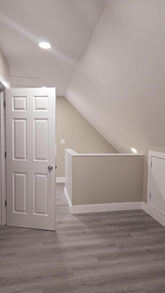 bonus room with wood-type flooring and lofted ceiling