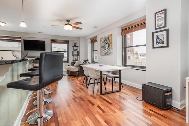 office featuring ceiling fan, a healthy amount of sunlight, and wood-type flooring