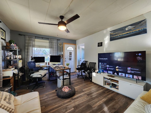 interior space with hardwood / wood-style floors and ceiling fan