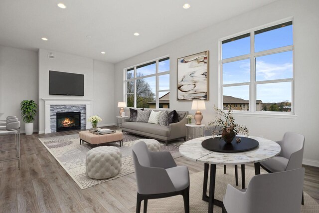 living room with hardwood / wood-style floors