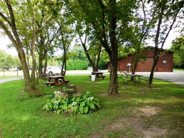 view of yard featuring a garage