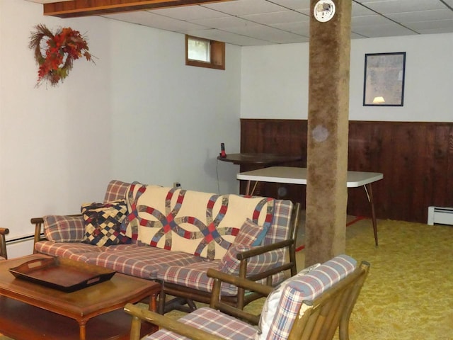 9675 Wayne Dr, Woodruff, WI 54568 - living area with carpet, wainscoting, and wood walls