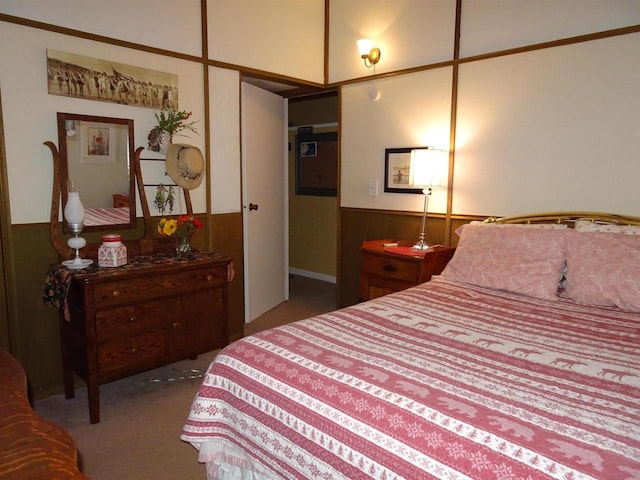 9675 Wayne Dr, Woodruff, WI 54568 - carpeted bedroom with a wainscoted wall and wooden walls