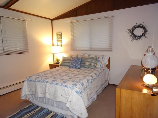 9675 Wayne Dr, Woodruff, WI 54568 - bedroom featuring lofted ceiling, carpet flooring, and baseboard heating
