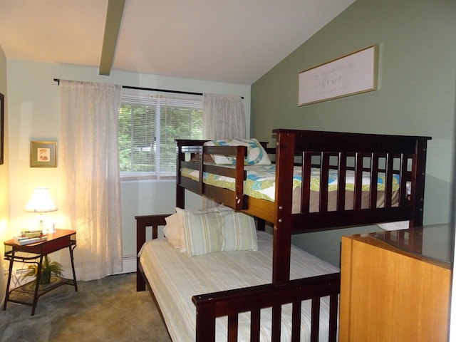 9675 Wayne Dr, Woodruff, WI 54568 - carpeted bedroom featuring lofted ceiling and a baseboard heating unit