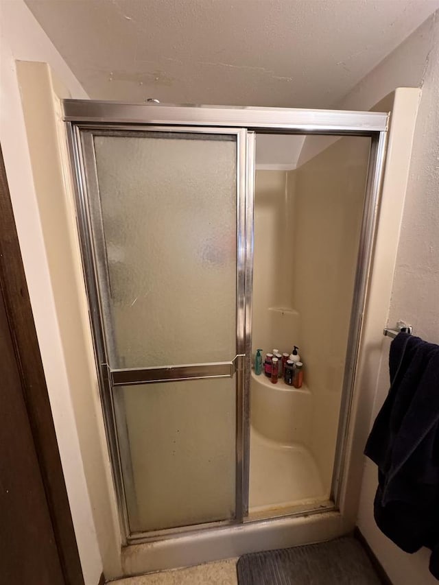 bathroom featuring a shower with door