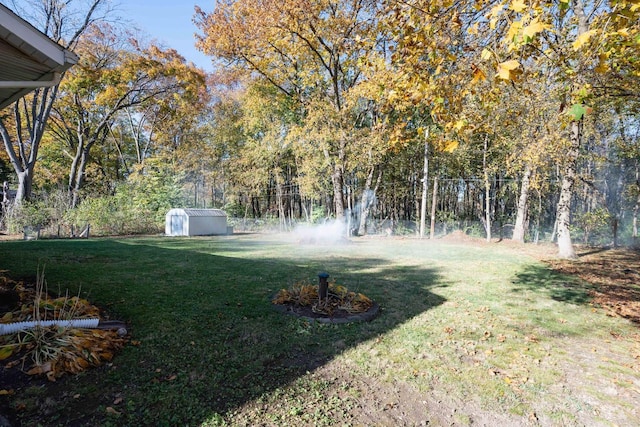 view of yard featuring a storage unit