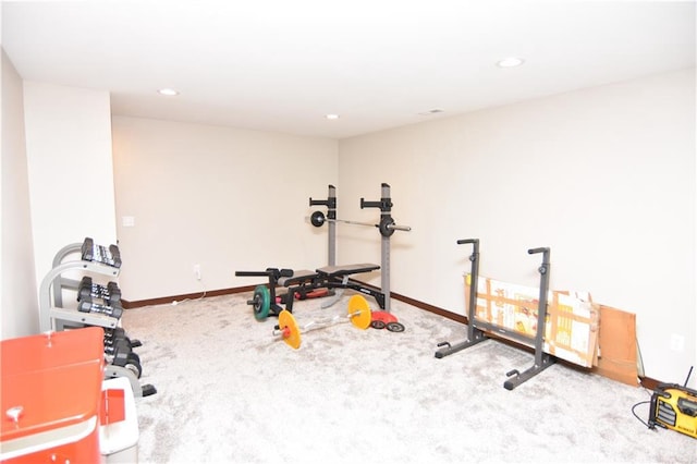 exercise area featuring carpet