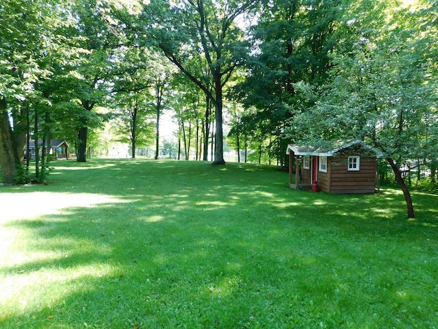 view of yard with an outdoor structure