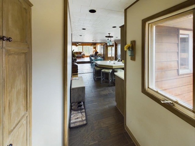 corridor with dark wood-type flooring