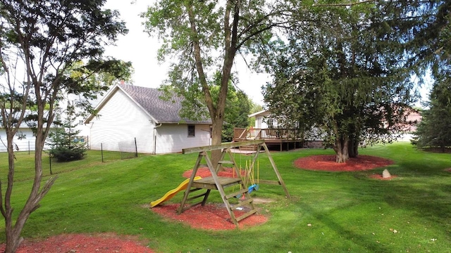 view of yard with a wooden deck