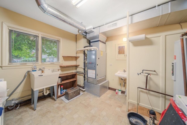 basement with heating unit