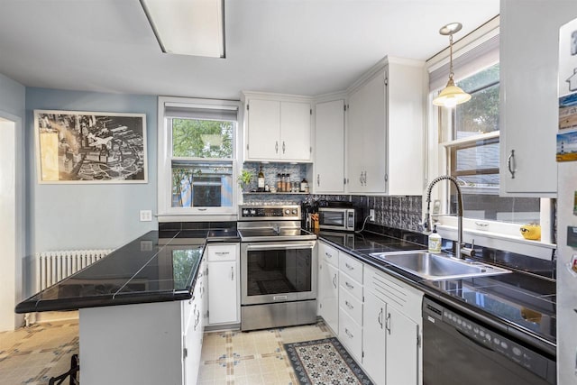 kitchen featuring white cabinets, black dishwasher, sink, and stainless steel electric stove