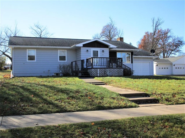 single story home with a garage and a front yard