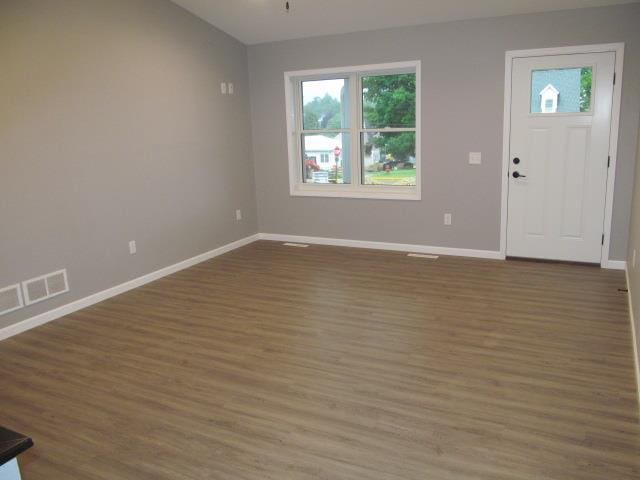 entryway with dark wood-type flooring