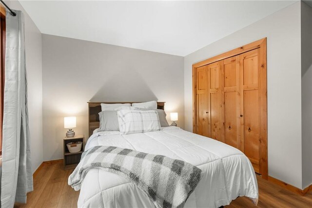 bedroom with a closet and light wood-type flooring