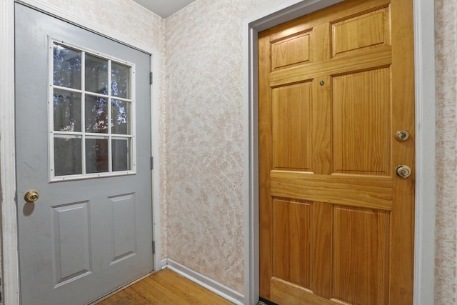 entryway with hardwood / wood-style flooring