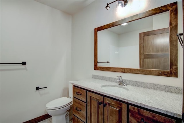 1805 11th Ave Lot 19, Menomonie, WI 54751 - half bathroom with vanity, toilet, baseboards, and tile patterned flooring
