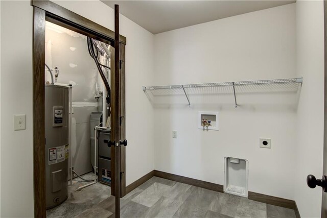 1805 11th Ave Lot 19, Menomonie, WI 54751 - laundry room featuring electric dryer hookup, electric water heater, washer hookup, and baseboards