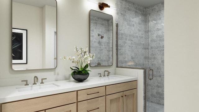 1718 N River Cir, River Hills, WI 53217 - bathroom with a stall shower and double vanity