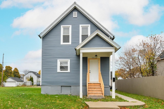 view of front of home with a front lawn