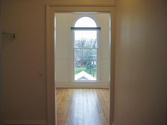 doorway to outside featuring wood-type flooring, healthy amount of natural light, and baseboards