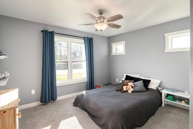 bedroom featuring carpet flooring and ceiling fan