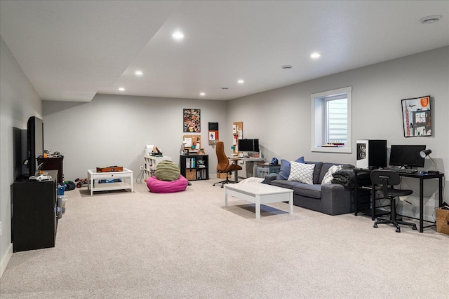 living room with light carpet