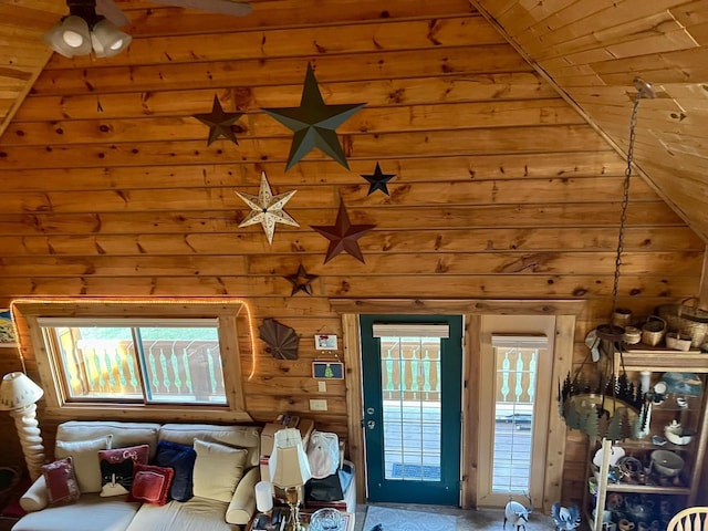 living room with vaulted ceiling