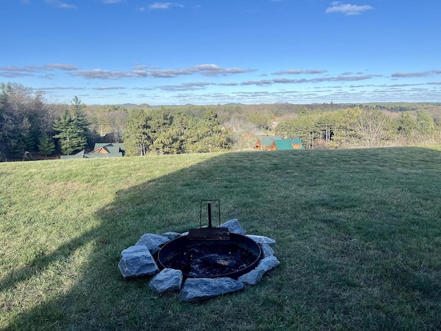 view of yard featuring an outdoor fire pit