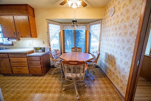 dining area featuring ceiling fan