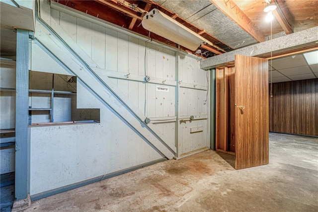 basement with wood walls