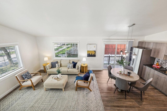 living room featuring hardwood / wood-style flooring and a healthy amount of sunlight