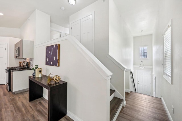 stairs featuring wood-type flooring