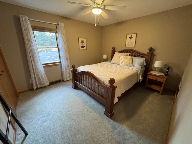 bedroom featuring ceiling fan and carpet flooring