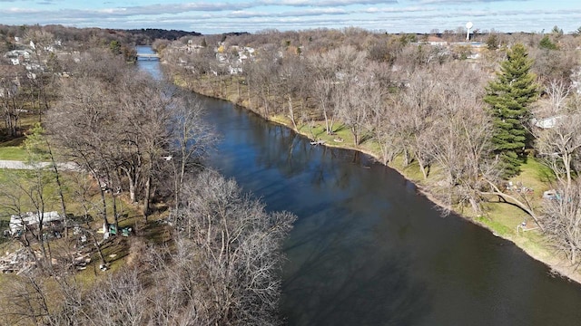 drone / aerial view featuring a water view