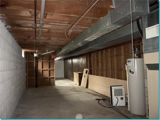 basement featuring water heater